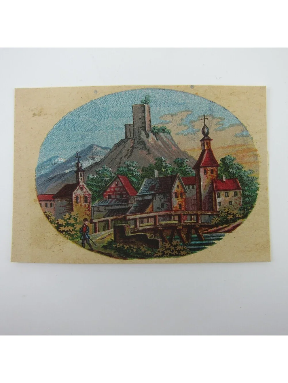 Antique Lithograph Print Samples Lot of 4 Castles Towns Villages Landscapes RARE